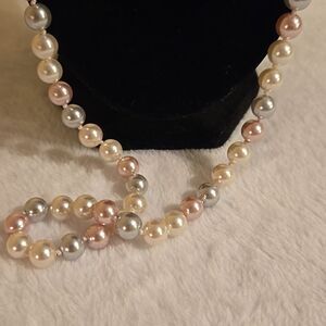 Cream,Pink, Grey Pearl Necklace